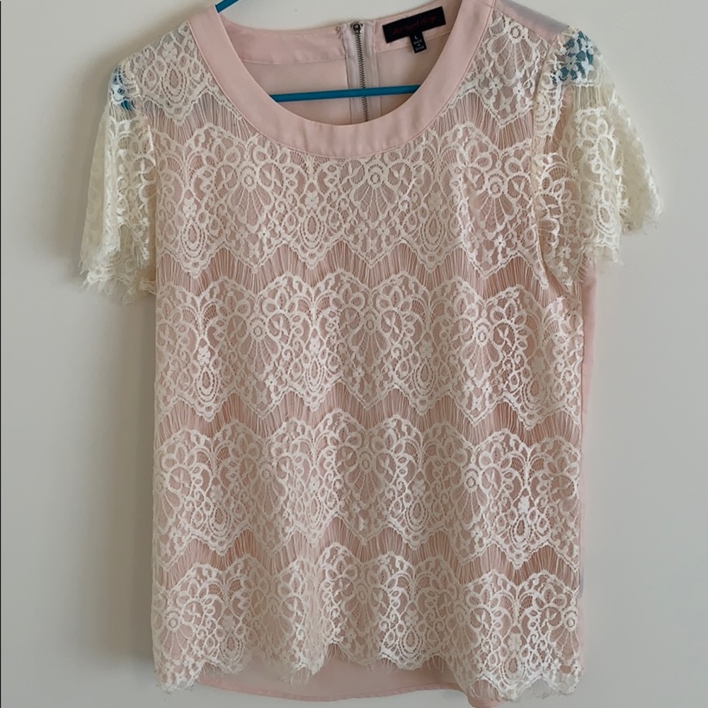 Blush and cream lace front top